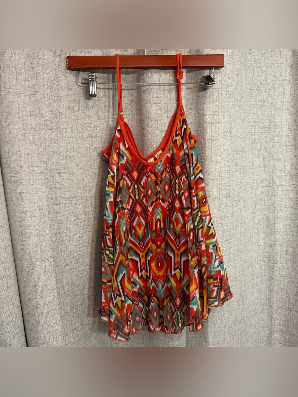 Eyeshadow Orange Multicolor Geometric Spaghetti-Strap Tank Adjustable Straps S